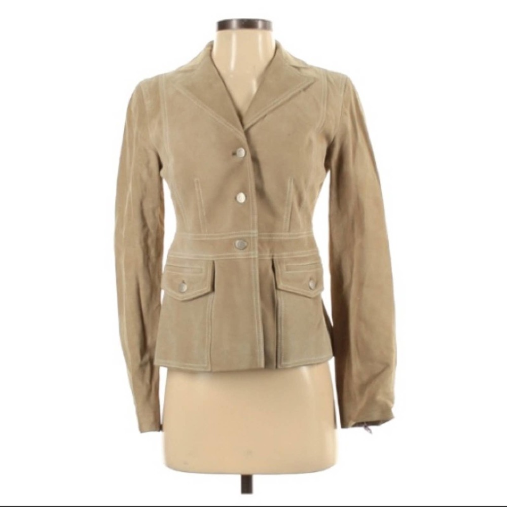 Ann Taylor LOFT Beige Suede Leather Jacket Size 0